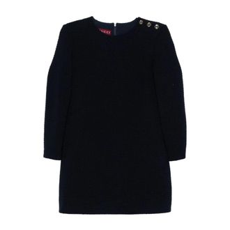 Gucci Wollen Boucl&eacute; Jurk - Dames - Kleedjes - Blauw - XL - Wol - Kleedjes