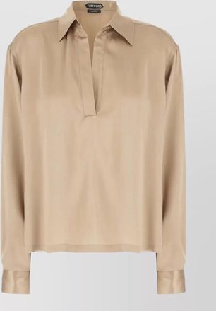 Tom Ford silk satin long-sleeve polo blouse