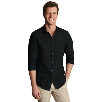CHARLES TYRWHITT Plain Pure Linen Shirt in Black at Nordstrom, Size Xx-Large