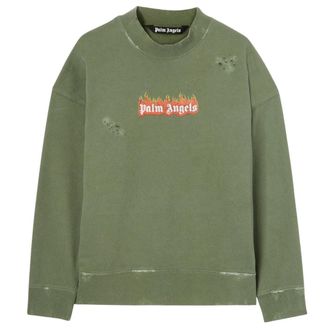 Palm Angels Unisex Volwassen Vlammen Sweatshirt (Groen)