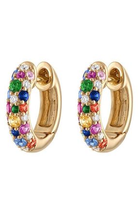 Eden Presley Glitter Diamond Huggie Hoop Earrings in Yellow Gold - Rainbow at Nordstrom