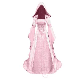 Generic Halloween Costumes For Women, Womens Halloween Costumes Retro Medieval Witch Dress with Flare Sleeves, Victorian Renaissance Hooded Gothic Long Dresse