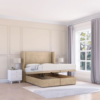 Sloomy Devonshire Conistan Fabric Ottoman Bed End Opening With Sprung Memory Mattress & 54 Inch Floorstanding Headboard With Wings | Size: Super King