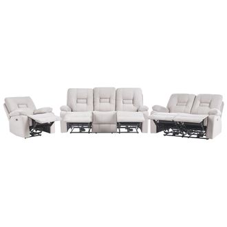 Beliani Conjunto De Sala De Estar 6 Plazas Led Reclinable De Terciopelo Beige El&eacute;ctrico Bergen