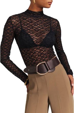 Reformation Nell Turtleneck Jersey Top in Black Lace at Nordstrom, Size X-Small