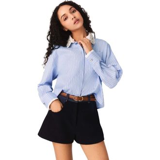 Maje Shirt with removable jewel collar in Blue Sky at Nordstrom, Size X-Small