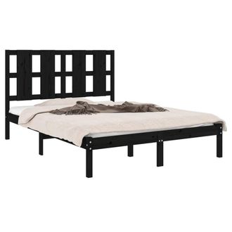 Berkfield Home Beautiful Bed Frame Black Solid Wood Pine 140x190 cm