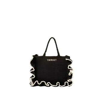 Twinset Tote Bags, female, Black, Size: ONE SIZE Crochet Shopper Tote