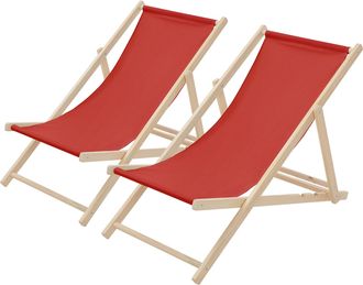ECD Germany Ecd Germany - 2x Sillas De Playa De Madera De Pino 3 Posiciones De Reclinaci&oacute;n Plegable Tumbona Roja Tradicional De Sol Para Jard&iacute;n Impermeable Hasta 