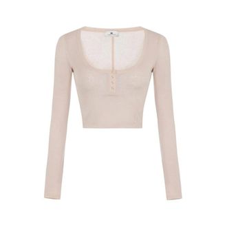 Elisabetta Franchi Dames, Blouses & Shirts, Beige, Maat: XS Wol