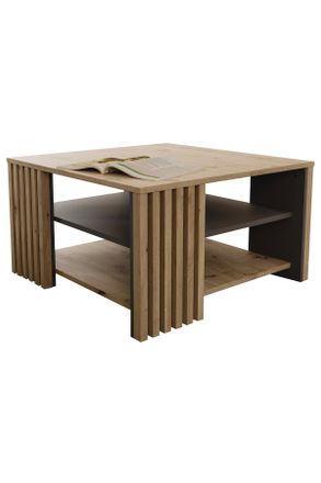 CARRYHOME Couchtisch, Grau, Eiche Artisan, Holzwerkstoff, quadratisch, eckig, 45x80x80 cm, Wohnzimmer, Wohnzimmertische, Couchtische, Couchtische eckig