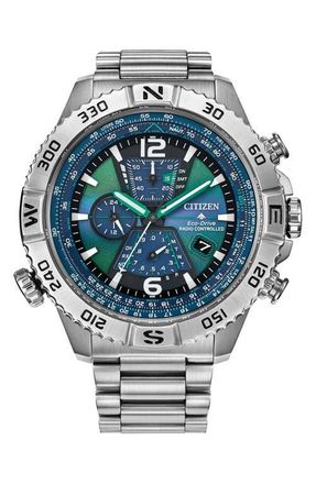 Citizen Promaster Navihawk A-T Eco-Drive Chronograph Bracelet Watch, 48mm in Blue Green/Silver-Tone at Nordstrom