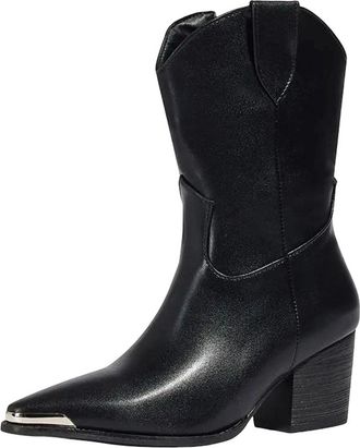 Generic Womens Luxury Mid Calf Boots Vintage Style Pointed Toe High Block Heel With Side Zipper For Daily Leisure Wear