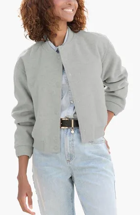 Lascana Fleece Bomber Jacket in Grey Heather at Nordstrom, Size 14
