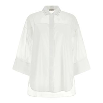 PESERICO Stretch Cotton Poplin Shirt - female - Peserico - Shirts - White - M - Blouses & Shirts