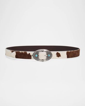 Johnny Was Concho Buckle Calf Hair Belt
