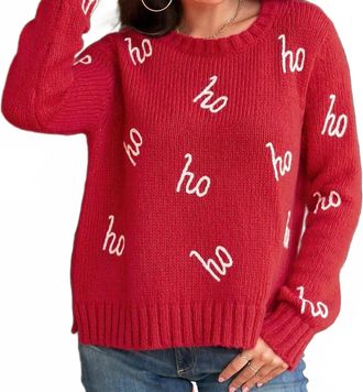 Wooden Ships Ho Ho Chunky Crewneck Sweater In Red/snow