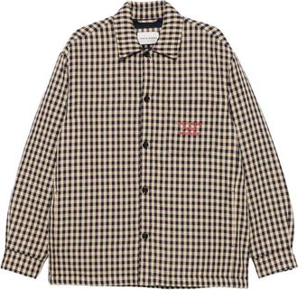 Dr&ocirc;le de Monsieur Gingham-check Slogan-print Cotton Overshirt