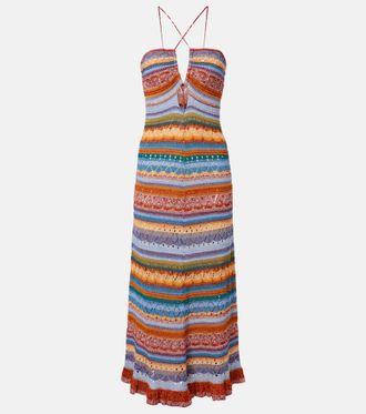 Etro Striped crochet cotton maxi dress