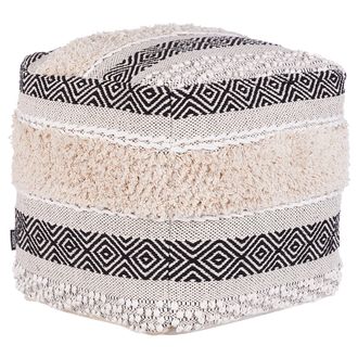 Beliani Puf Beige Claro Blanco Boho Asiento De Algod&oacute;n Patr&oacute;n Decorativo De Punto Kanam