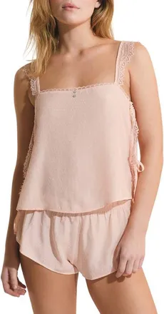 Etam Poudree Swiss Dot Lace Trim Camisole in Powder Pink at Nordstrom, Size X-Large