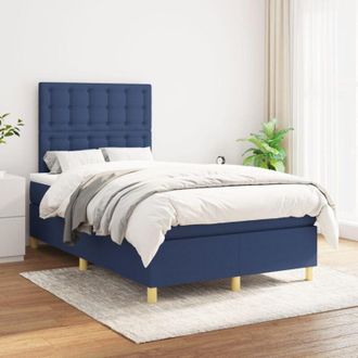 vidaXL Cama Box Spring Con Colch&oacute;n Tela Azul 120x200 Cm Vidaxl