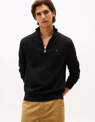 Tommy Hilfiger Mens Tommy Hilfiger Organic Cotton Cashmere Mens Zip-Mock Sweater - Black - Size: 42