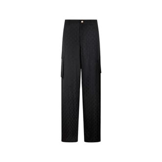 Roberto Cavalli Wide Trousers, female, Black, Size: 2XS Silk Cargo Trousers with Monogram RC