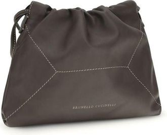 Brunello Cucinelli Womens Brown Calf Leather Bos Taurus Shoulder Bag