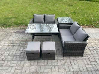 Fimous Garden Furniture Sets 6 Pieces Wicker Rattan Furniture Manual Wicker Patio Sofa Patio Conversation Set with Side Table 2 Small Footstools