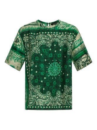 Roberto Cavalli bandana-print T-shirt - women - Silk - 38 - Green