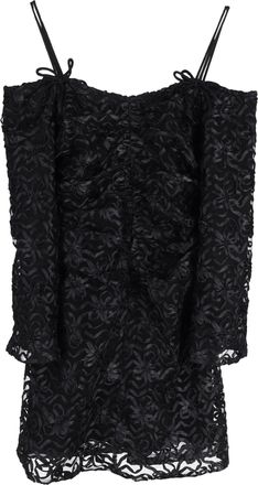 Ganni Ganni Mini Off-Shoulder Ribbon Tulle Dress in Black Polyester