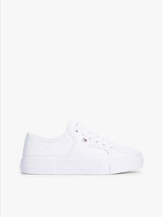 Tommy Hilfiger Logo Pebble Grain Leather Platform Trainers