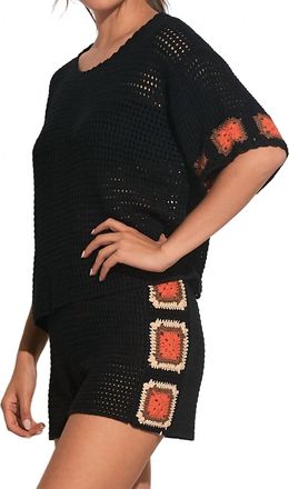 Elan Crochet Top In Black/orange
