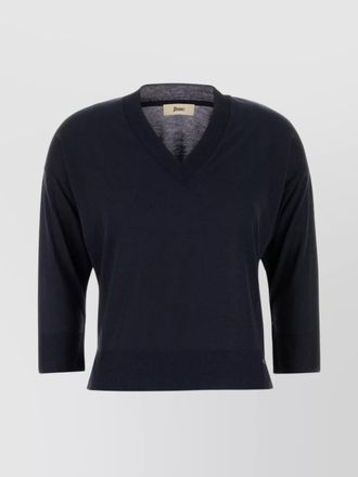 Herno v-neckline ribbed hem t-shirt with 3/4 sleeves