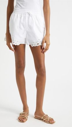 Veronica Beard Vivaldi Embroidery Detail Cotton Drawstring Shorts in White at Nordstrom, Size X-Small
