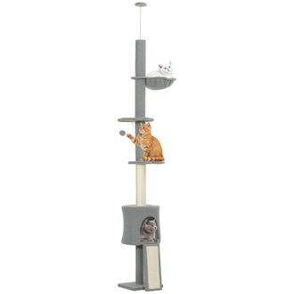 OEM &Aacute;rbol Para Gatos De Piso A Techo Altura Ajustable 220-240cm Con Hamaca Plataformas En Flor Cuevas Rampa Bola Gris Claro
