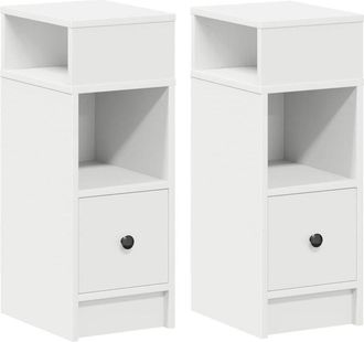 vidaXL Mesillas De Noche 2 Uds Con Caj&oacute;n Blanco 25x31x66 Cm Vidaxl