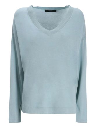 Max Mara V-neck T-shirt - women - Cotton/Pure Silk - S - Blue