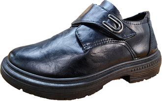 Generic Mens Leather Shoes Without Lacing Slip On Loafers Round Toe Leather Shoe Block Heel Monk Strap Non Slip Fashion Low Top Footwear for Both Office and L