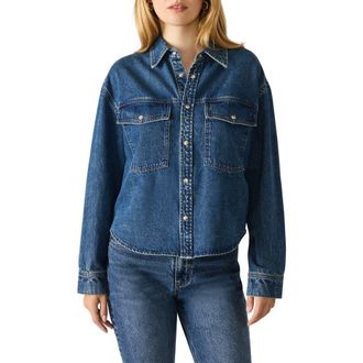 Steve Madden Judith Cotton Denim Snap-Up Shirt in Dark Navy at Nordstrom, Size Medium