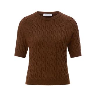 Rich & Royal Maglia Girocollo Manica Corta a Treccia - - Knitwear - Donna - Marrone - S