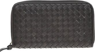 Bottega Veneta Intrecciato Long Zip Leather Brown Leather Briefcase Bag (Pre-Owned)