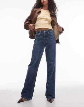 Topshop Jeans a fondo ampio blu medio a vita medio alta