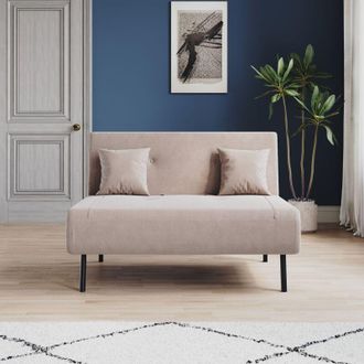 Elegant Lighting Sofa Bed with 3 Fold Design, Iron Legs, Hidden Zipper, 6-Level Backrest Backrest and 2 Cushions, Khaki