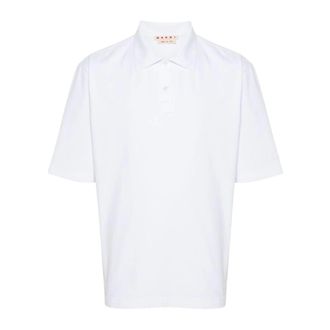 Marni Polo Shirts, male, White, Size: M Logo Cotton Polo Shirt