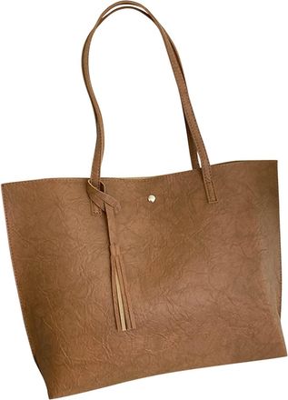 Generic Ladies Fashion Shoulder Bag Solid Color Fringed Leather Large Capacity Shoulder Handbag Laptop Shoulder Bag (BW2, One Size)