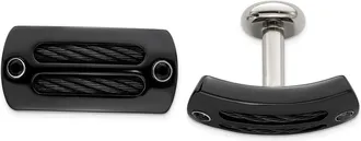Diamond2Deal Black Ti Cable & Black Spinel Silver Bezel Cufflinks