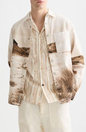 Scotch & Soda Scenery Button-Up Cotton Overshirt in Longhorn Sepia at Nordstrom, Size X-Large