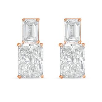 Diana M. Jewels 14kt rose gold 3cts lab grown emerald and radiant cut diamond earrings